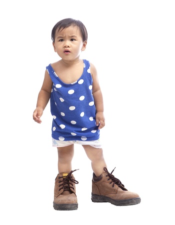 baby wearing safety shoe isolated white use for multipurposeの写真素材
