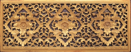 thai fine art wood craft in public temple isolated whiteの写真素材