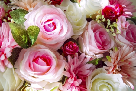 close up of artificial flowers bouquet arrange for decoration in home の写真素材