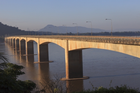 loas-japan bridge crossing Mekong river in Champasak southern of Loas の写真素材