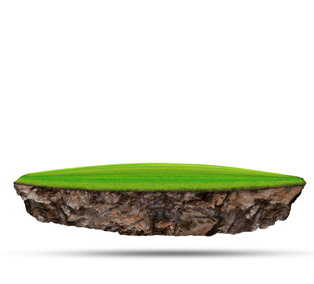floating green grass  field over rock island on white use for multipurpose nature and creative background  or backdropの写真素材
