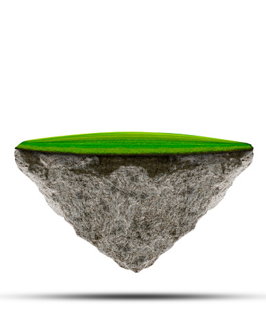 floating green grass  field over rock island on white use for multipurpose nature and creative の写真素材