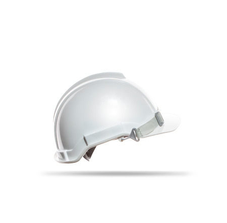 	side view of white safety helmet isolated backgroundの写真素材