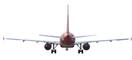rear view of passenger plane isolated white backgroundの写真素材