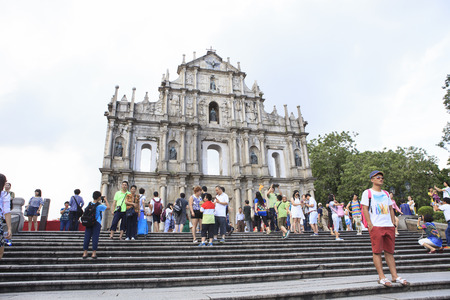 MACAU CHINA-AUGUST 22 : tourist standing and take a photo in front of Ruins Saint Paul