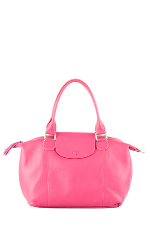 beautiful color of pink leather fashion hand bag isolated white backgroundの写真素材