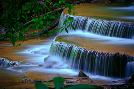 water falls in deep forest kanchanaburi thailandの写真素材