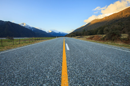 beautiful scenic of asphalt highways of mount aspiring national park south island new zealandの写真素材