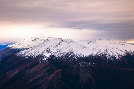 aerial view landscape of snow mountain in winter season queen town new zealandの写真素材