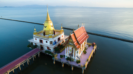 aerial view of wat hongtong temple important landmark and traveling destination in samuthaprakarn province central thailandの写真素材