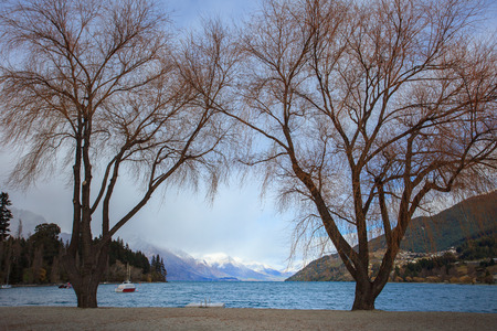 scenic of lake wakatipu important traveling destination in queentown south island new zealandの写真素材