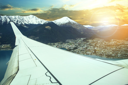 pland flying over queenstown impotant town and traveling destination in south island new zealand anの写真素材