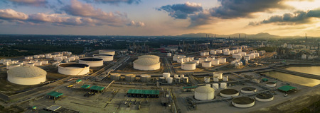 aerial view panorama view of oil refinery storage tank in heavy petrochemical industry plant siteのeditorial素材