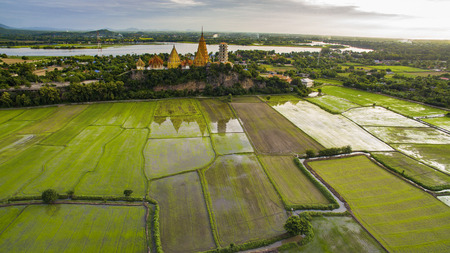 aerial view of wat thum suae tiger cave in kanchanaburi western thailand important religion landmarkの写真素材