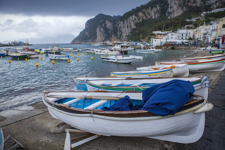 capri island fishery boat ,mediterranean sea southern of italyの写真素材