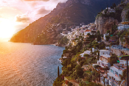 beautiful scenic of positano town mediterranean coast line south italy important traveling destinationの写真素材