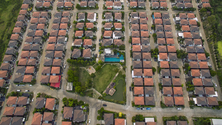 aerial view of home village in bangkok thailandの写真素材