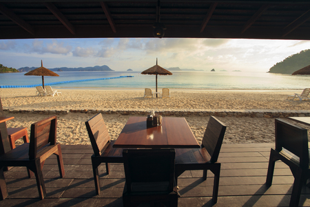 beautiful sea beach with morning lightの写真素材