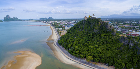 aerial view of prachuap khiri khan harbor southern of thailandの写真素材