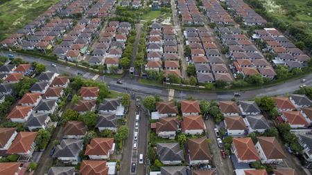  aerial view of home village in bangkok thailand の写真素材
