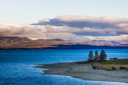 Beautiful scenic of Pukaki lake in Aoraki - Mount Cook National Parkの写真素材