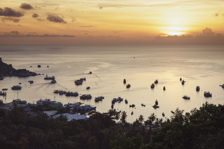 sunset sky at koh  tao harbor most popular traveling destination in surathani southern of thailandの写真素材