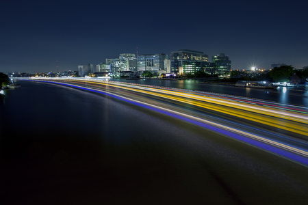 long exposure photography of chaopraya river most important river in bangkok thailand capitalのeditorial素材