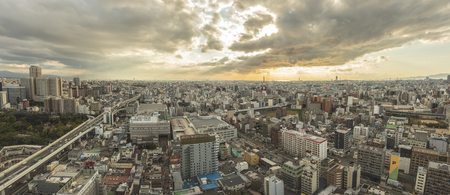 osaka japan - november6,2018 : panorama view of osaka city skyline from Shinsekai, Tsutenkaku Towerのeditorial素材