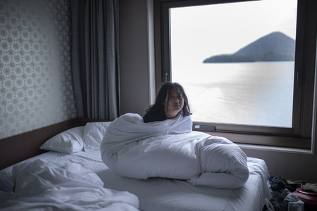 lazy girl wake on morning