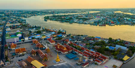 aerial view of Mahachai Town in Samuth sakorn outskirt Bangkok Thailandのeditorial素材