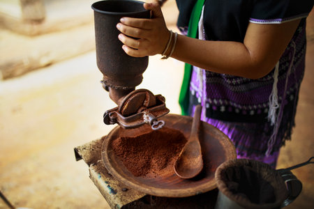 old tradition coffee seed grinding in thailandの写真素材