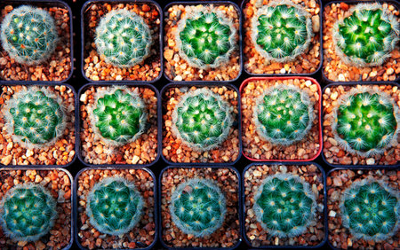top view stack of cactus in planting potの写真素材