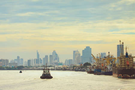 city scene of chaopraya river in heart of bangkok thailand capitalの写真素材