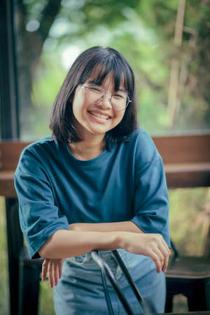 asian teenager smiling face with happinessの写真素材