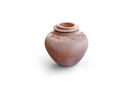 Thai style clay jar isolated on white backgroundの写真素材