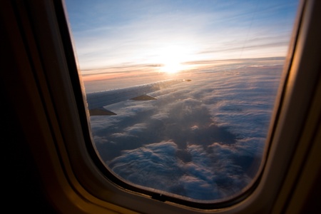 sunset view at air plane windowの写真素材