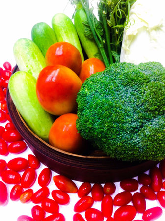 Fresh vegetable on the white backgroundの素材