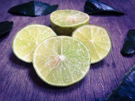 Fresh lemon on the wooden の素材
