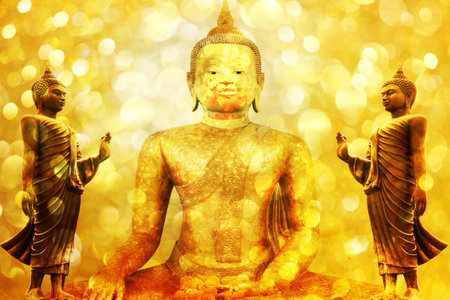 Buddha statue on golden background,の写真素材