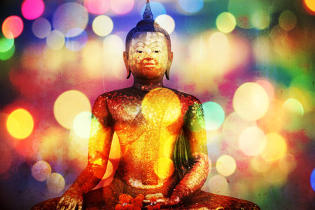 Buddha statue on golden background,の写真素材