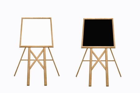 blackboard with wood on white backgroundの写真素材
