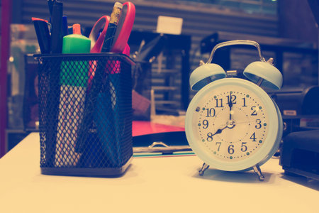 Alarm clock,Eight O'Clock - Vintage effect backgroundの写真素材