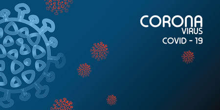 COVID-19 coronavirus banner, COVID disease theme on blue background.のイラスト素材