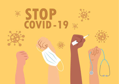People fighting with spreading virus in the air, covid19 concept, .のイラスト素材