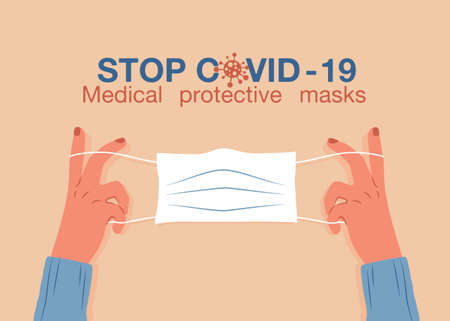 Protective medical mask against viruses covid-19 disease isolated on white.Novel Coronavirus 2019.Pneumonia disease.healthcare con.のイラスト素材
