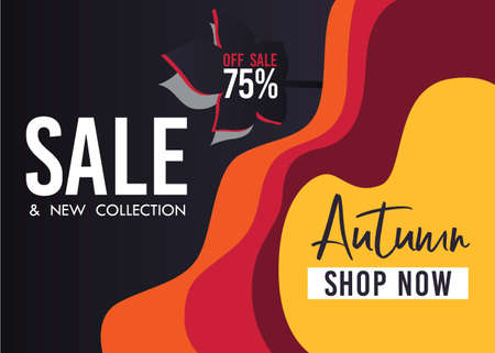 Bright banner for autumn sale. Discount 75 off on background red leaf.のイラスト素材