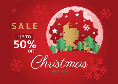 Christmas sale. Advertising poster, banner. Discounts from 50 to 70 percent.のイラスト素材
