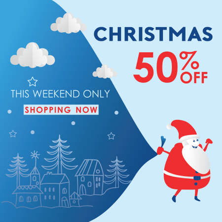 Christmas Sale banner or poster design with 50 discount offer and santa claus.のイラスト素材