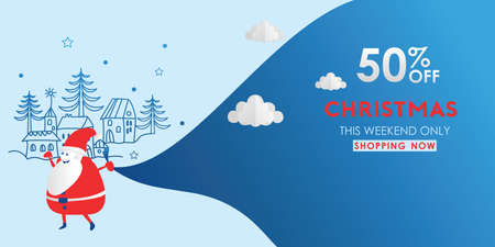 Christmas sale banner. Special offer, discount type text, 50 off.のイラスト素材