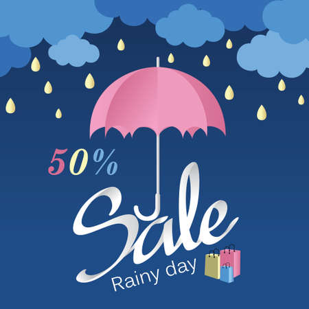 Monsoon sale. Season rainy and umbrella promotional design template for bannerのイラスト素材